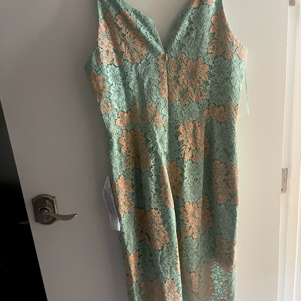 Teal and creamy pink Dress the Population dress